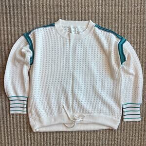 🌿 Lou & Grey Waffle Knit Sweater | Size L | Cream & Teal